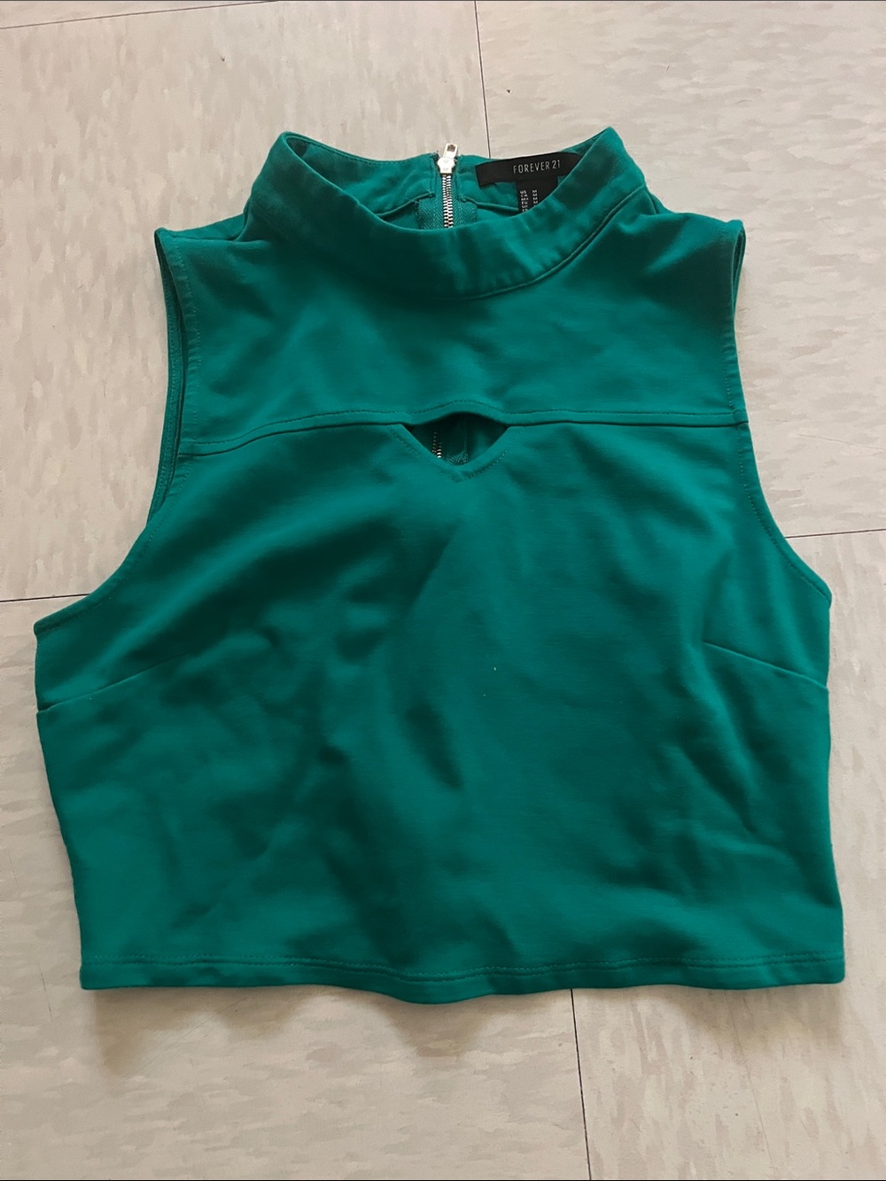Forever 21 Teal Mock Neck Keyhole Crop Top